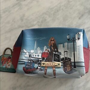 Nicole Lee Blue and Red Cosmetic Bag